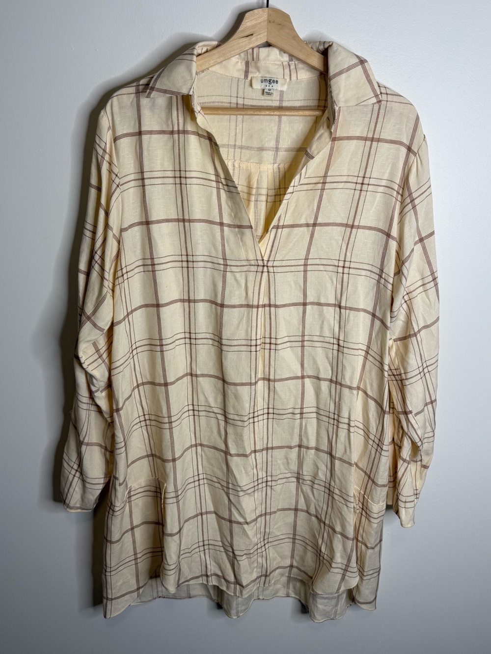 Umgee Light Cream Plaid Tunic with Brown Windowpane top medium